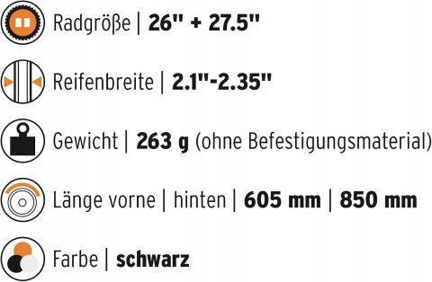 BŁOTNIKI ROWEROWE PRZÓD TYŁ SKS VELO 65 MOUNTAIN 26-27,5" CZARNE ZESTAW