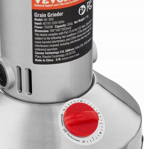 ELEKTRYCZNY MŁYNEK DO PRZYPRAW ZBOŻA VEVOR 300G 1500W O DUŻEJ PRĘDKOŚCI