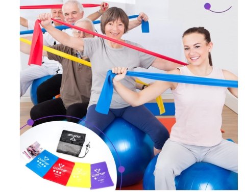 GUMY TAŚMY OPOROWE DO ĆWICZEŃ FITNESS 4 SZTUKI 1,8M + ETUI COFOF