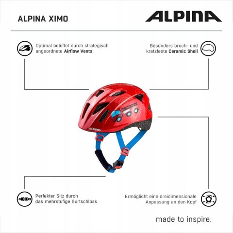 KASK ROWEROWY DZIECIĘCY ALPINA XIMO 45-49CM FIREFIGHTER CZERWONY