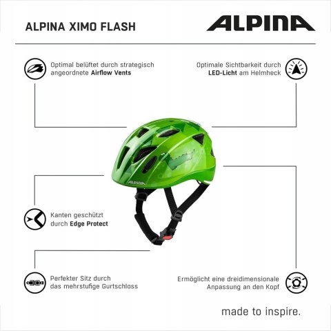 KASK ROWEROWY DZIECIĘCY ALPINA XIMO FLASH 45-49CM DINO ZIELONY