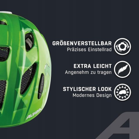KASK ROWEROWY DZIECIĘCY ALPINA XIMO FLASH 45-49CM DINO ZIELONY