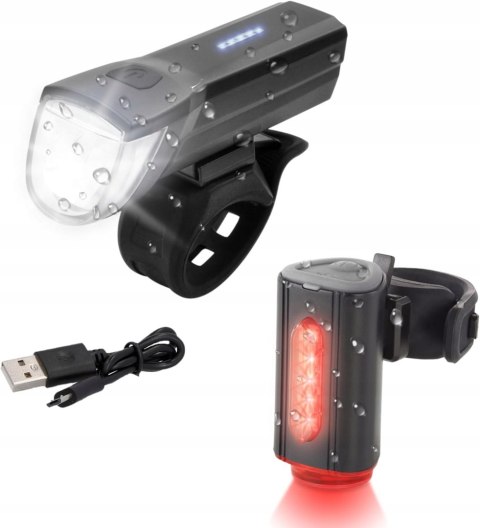 LAMPKA ROWEROWA PRZEDNIA TYLNA ZESTAW OŚWIETLENIE ROWEROWE FISCHER USB