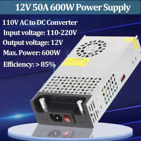 TRANSFORMATOR ZASILACZ IMPULSOWY DO TAŚM LED ADJ 12V 50A 600W
