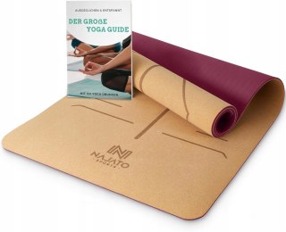 MATA KORKOWA DO JOGI ĆWICZEŃ FITNESS LINIE CIAŁA 183x65x0,6CM BORDOWA