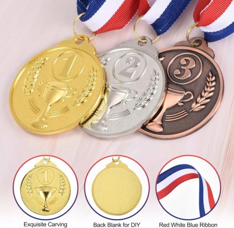 MEDALE KOMPLET ZŁOTY SREBRNY BRĄZ UNIWERSALNY ZESTAW 5CM