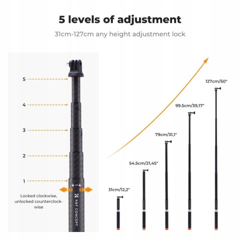 STATYW MONOPOD SELFIE STICK KIJEK K&F CONCEPT CARBON 127CM