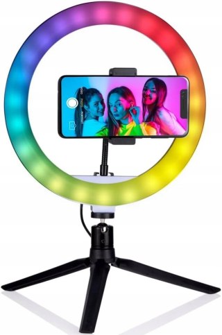LAMPA PIERŚCIENIOWA LED SELFIE RING RGB GRUNDIG 150 LED + MINI STATYW