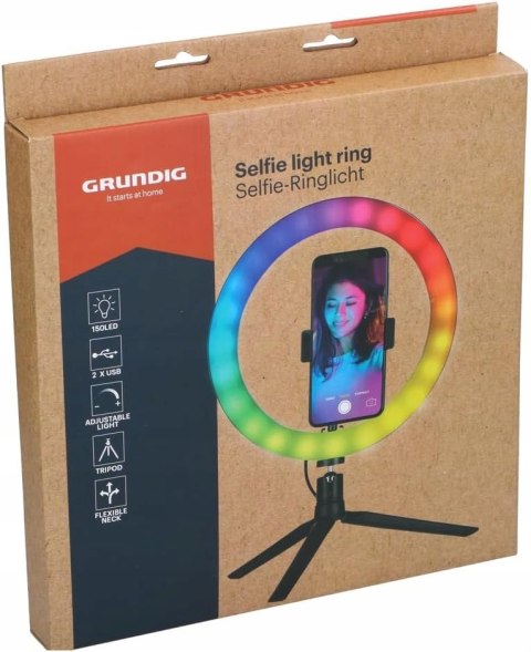 LAMPA PIERŚCIENIOWA LED SELFIE RING RGB GRUNDIG 150 LED + MINI STATYW