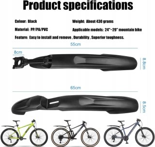 BŁOTNIKI ROWEROWE PRZÓD TYŁ ZESTAW 24-29" CZARNE