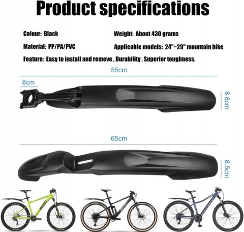 BŁOTNIKI ROWEROWE PRZÓD TYŁ ZESTAW 24-29" CZARNE