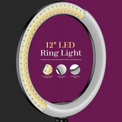 LAMPA PIERŚCIENIOWA MAKIJAŻ STATYW RING USB 12" PILOT UCHWYT NA TELEFON