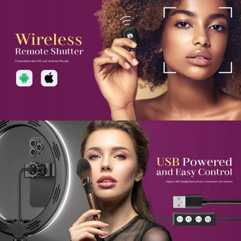 LAMPA PIERŚCIENIOWA MAKIJAŻ STATYW RING USB 12" PILOT UCHWYT NA TELEFON