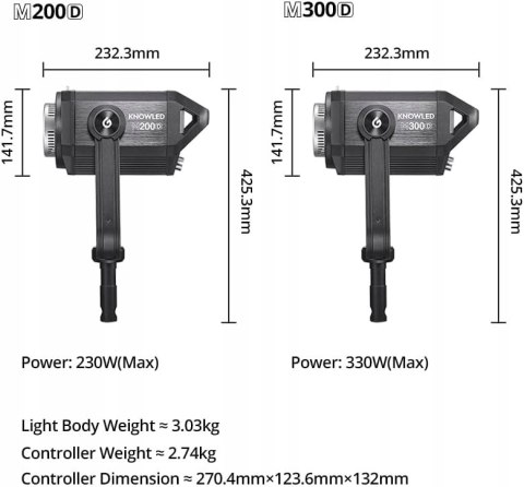 LAMPA STUDYJNA LED ŚWIATŁA CIĄGŁEGO GODOX M200D KNOWLED 230W 5600K