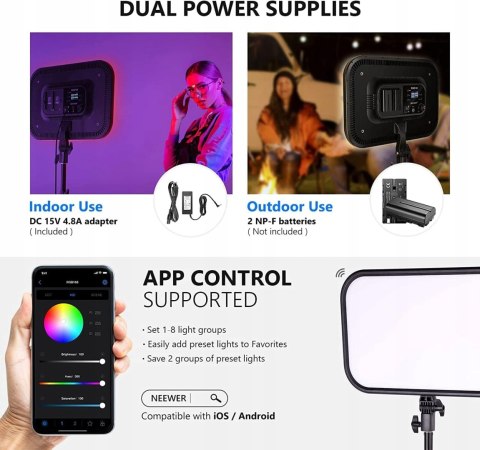 2x LAMPA STUDYJNA DIODOWA FOTOGRAFICZNA LED RGB NEEWER RGB168 2500K-8500K