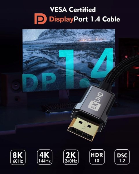 KABEL DISPLAYPORT 1.4 PRZEWÓD 1M OPLOT SILKLAND 8K