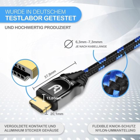 KABEL PRZEJŚCIÓWKA HDMI 2.1 ULTRA HDTV HDMI 2.1 OPLOT 1M 48Gb/s KABEL PRZEJŚCIÓWKA HDMI 2.1 ULTRA HDTV HDMI 2.1 OPLOT 1M 48Gb/s