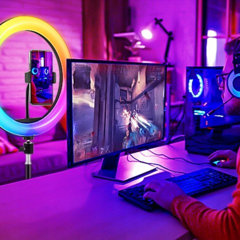 LAMPA PIERŚCIENIOWA FOTOGRAFICZNA LED RING RGB 12'' + STATYW