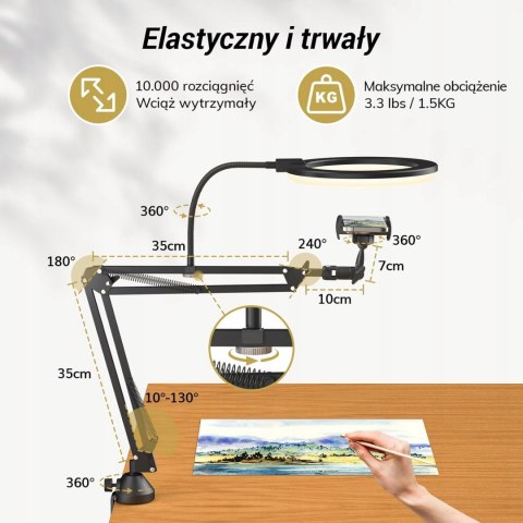 LAMPA PIERŚCIENIOWA LED NA BIURKO RING SELFIE MAKIJAŻ + UCHWYT BIURKOWY