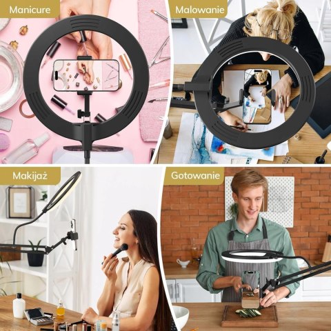 LAMPA PIERŚCIENIOWA LED NA BIURKO RING SELFIE MAKIJAŻ + UCHWYT BIURKOWY