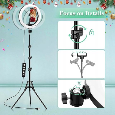 LAMPA PIERŚCIENIOWA LED RING RGB 10'' + STATYW UCHWYT NA TELEFON PILOT
