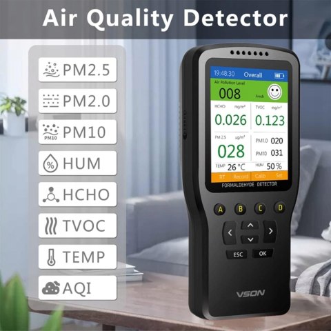 MONITOR JAKOŚCI POWIETRZA VSON HCHO/TVOC/AQI/TEMP/HUM