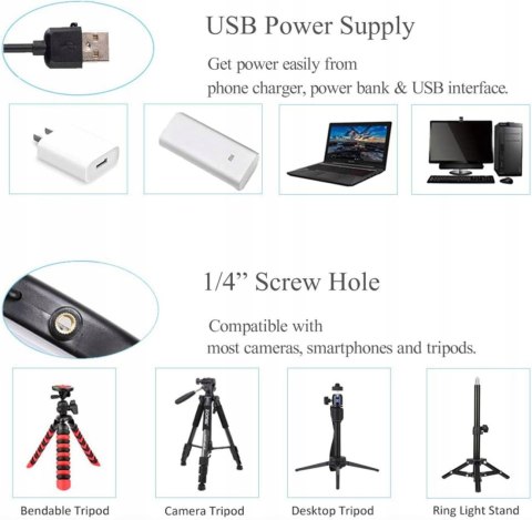 LAMPA PIERŚCIENIOWA MAKIJAŻ RING USB 10'' + STATYW UCHWYT NA TELEFON