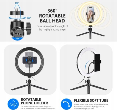 LAMPA PIERŚCIENIOWA RING USB MAKIJAŻ 10'' + MINI STATYW NEEWER