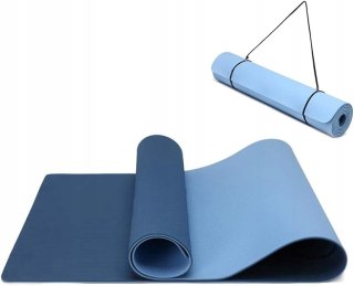 MATA DO ĆWICZEŃ FITNESS JOGA PILATES 183x61x0,6CM TPE OAK&TEA NIEBIESKA