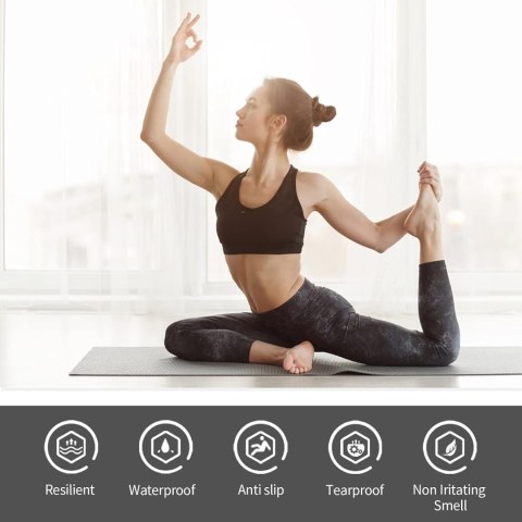 MATA DO ĆWICZEŃ FITNESS JOGA PILATES 183x61x0,6CM TPE OAK&TEA NIEBIESKA