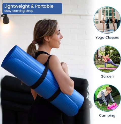 MATA DO ĆWICZEŃ FITNESS JOGA PILATES 188x61x1CM PIANKA NBR RÓŻOWA