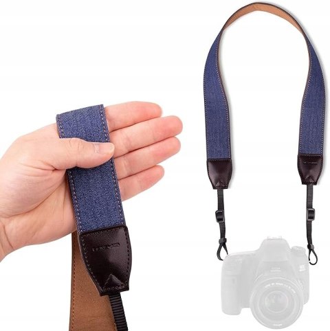 PASEK NA SZYJĘ NARAMIENNY DO APARATU JEANS NIEBIESKI UNIWERSALNY