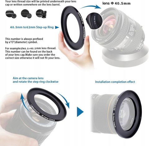 PIERŚCIEŃ REDUKCYJNY REDUKCJA FILTROWA 40,5-62MM STEP-UP ADAPTER