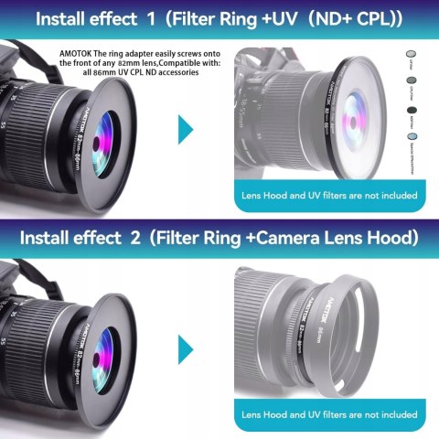 PIERŚCIEŃ REDUKCYJNY REDUKCJA FILTROWA 82-86MM STEP-UP ADAPTER AMOTOK