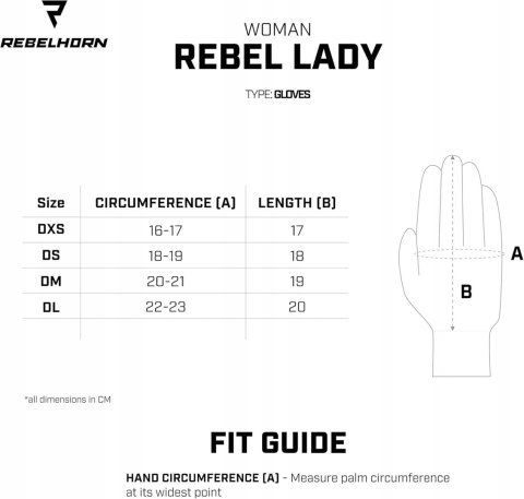 RĘKAWICZKI RĘKAWICE MOTOCYKLOWE SKÓRZANE REBELHORN DAMSKIE DL R. L
