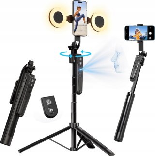 SELFIE STICK KIJEK DO KAMERY STATYW TRIPOD BLUETOOTH 180CM + 2x LAMPKA LED