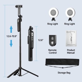 SELFIE STICK KIJEK DO KAMERY STATYW TRIPOD BLUETOOTH 180CM + 2x LAMPKA LED