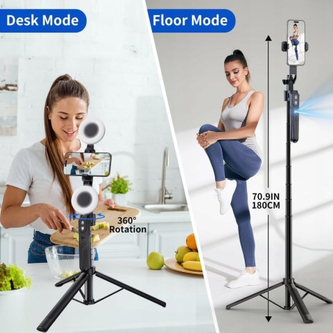 SELFIE STICK KIJEK DO KAMERY STATYW TRIPOD BLUETOOTH 180CM + 2x LAMPKA LED