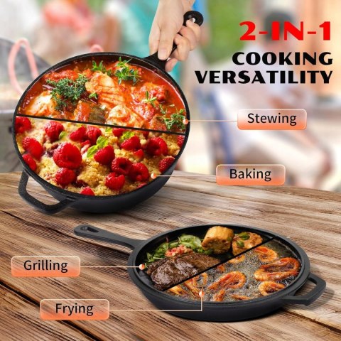 GARNEK TRADYCYJNY ŻELIWNY PATELNIA 2W1 OVERMONT 3L + 1,4L