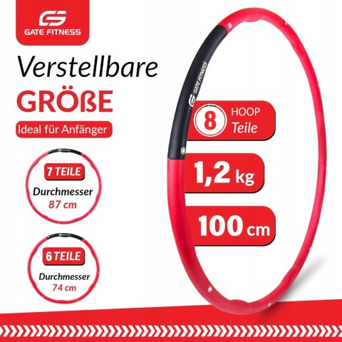 HULA HOOP SKŁADANE FITNESS Z WYPUSTKAMI 76-100CM GATE CZERWONO-CZARNE