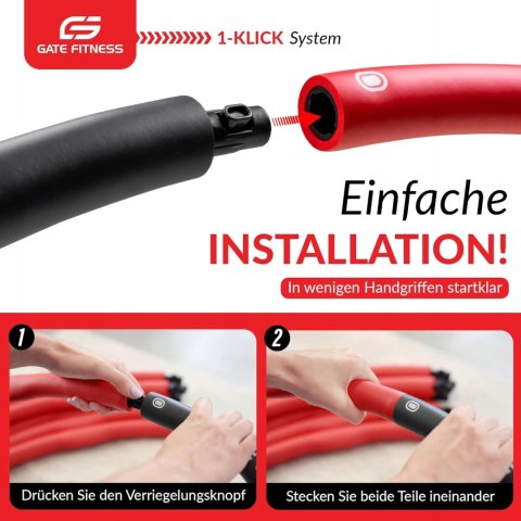 HULA HOOP SKŁADANE FITNESS Z WYPUSTKAMI 76-100CM GATE CZERWONO-CZARNE