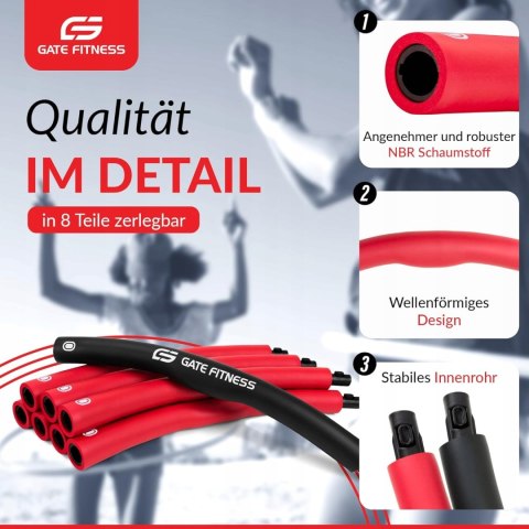 HULA HOOP SKŁADANE FITNESS Z WYPUSTKAMI 76-100CM GATE CZERWONO-CZARNE