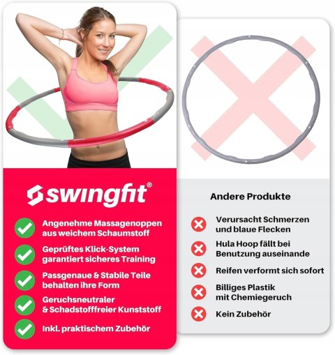 HULA HOOP SKŁADANE FITNESS Z WYPUSTKAMI 95CM SWINGFIT
