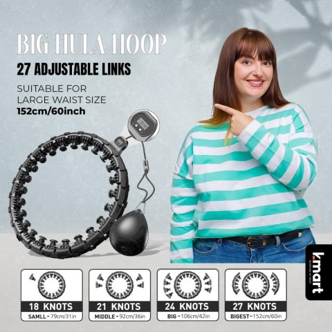 HULAHOP HULA HOP SKŁADANE Z OBCIĄŻENIEM ODCHUDZAJĄCE LICZNIK K-MART CZARNE