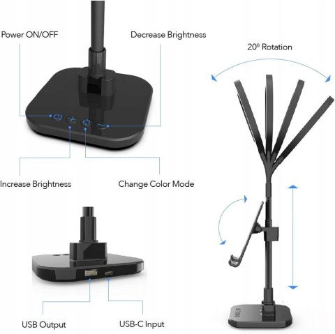 LAMPA PIERŚCIENIOWA BIURKOWA STOJĄCA LED 6" DIGIPOWER DP-WSH-PH6