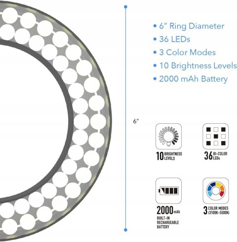 LAMPA PIERŚCIENIOWA BIURKOWA STOJĄCA LED 6" DIGIPOWER DP-WSH-PH6