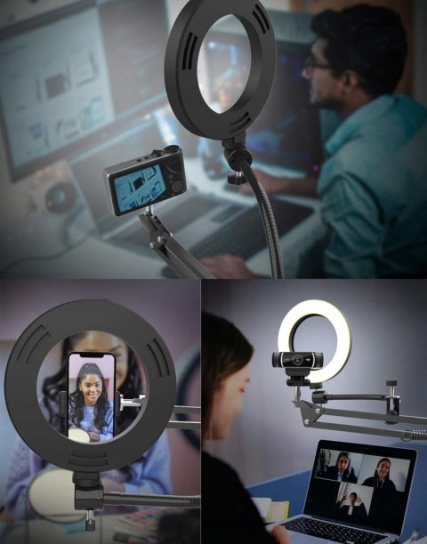 LAMPA PIERŚCIENIOWA LED NA BIURKO RING SELFIE MAKIJAŻ + UCHWYT BIURKOWY