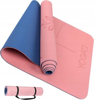 MATA DO ĆWICZEŃ FITNESS JOGA PILATES 183x61x0,6CM TPE YOGATI RÓŻOWA