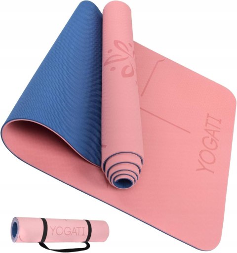 MATA DO ĆWICZEŃ FITNESS JOGA PILATES 183x61x0,6CM TPE YOGATI RÓŻOWA