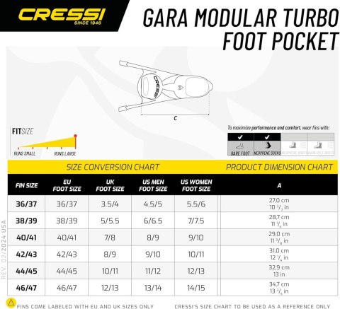 PANTOFEL DO PŁETW PŁYWANIA NURKOWANIA CRESSI GARA TURBO FOOT POCKET 46/47